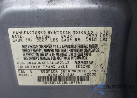 2008 Nissan Sentra 2.0 из США, поврежденный, VIN 3N1AB61E18L687163